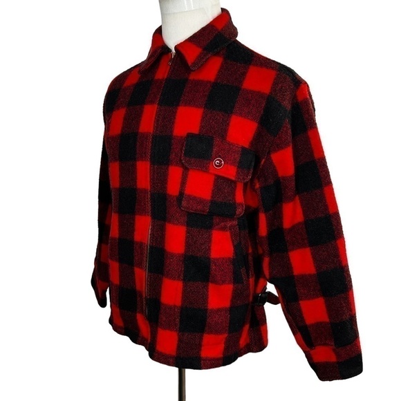 Woolrich Men’s Buffalo Red Black Plaid Wool Zip Up Jacket - Picture 3 of 13